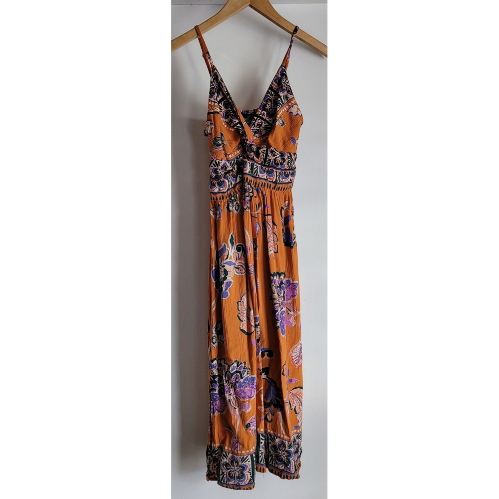 Angie Women's Dress Size S Floral Orange Bohemian Front Tie Lightweight
